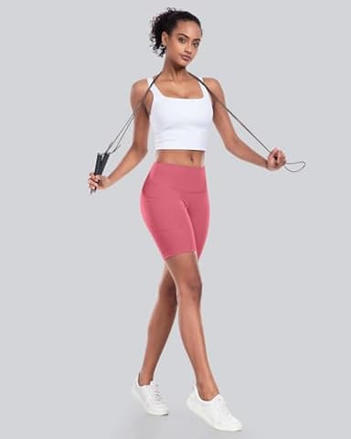 CHRLEISURE Womens Biker Yoga Shorts with Pockets: High Waisted Tummy Control Spandex Workout Athletic Gym Shorts 4 Packs(8'' Black, Orange, Coral Pink, Blue 2XL) - Image 4