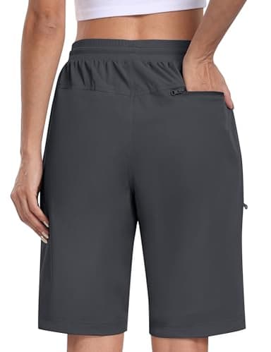 MoFiz Women's Hiking Golf Long Shorts with Pockets Womens Long Hiking Shorts for Women Knee Length Running Golf Casual Summer Dark Gray XXX-Large - Image 2