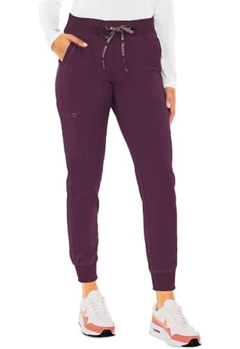 Med Couture Scrub Pants for Women Jogger Pant with 5 Pockets, Lightweight, Ultra Soft, 2-Way Stretch Fabric - MC7710P, M Petite, Wine - Image 1