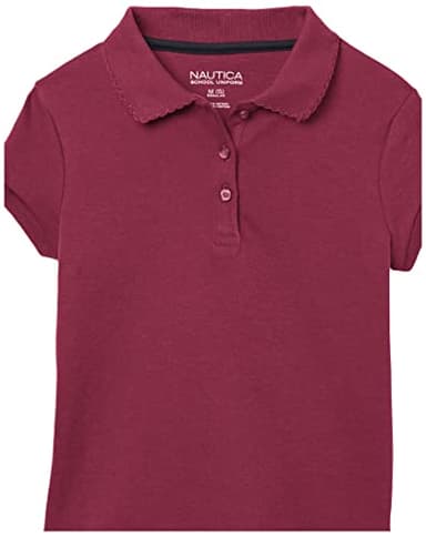 Nautica Girls' School Uniform Short Sleeve Polo Shirt, Button Closure, Soft Pique Fabric, Burgundy, 16-18 Plus - Image 3