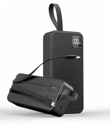 Portable Charger 30000mAh Power Bank -Portable Battery with 2 Built in Cables PD QC4.0 22.5W Fast Charging Battery Pack Phone Charger for iPhone 15 14 13 Samsung Galaxy iPad etc (1 Pack, Black) - Image 1