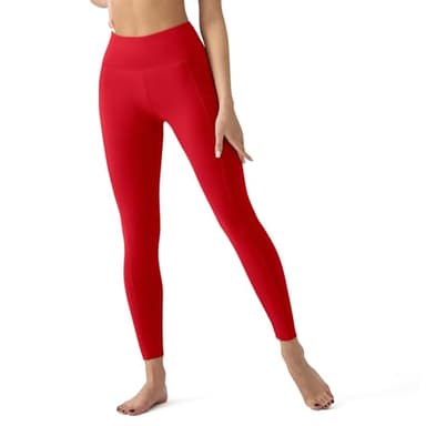 High Waisted Leggings for Women with Pockets - Tummy Control Yoga Pants for Workout Running Athletic No See Through Dark Red - Image 3