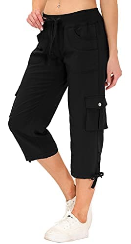 MoFiz Women's Hiking Capris Pants Lightweight Quick Dry Running Athletic Casual Outdoor Cargo Pants for Women Pockets Black L - Image 3