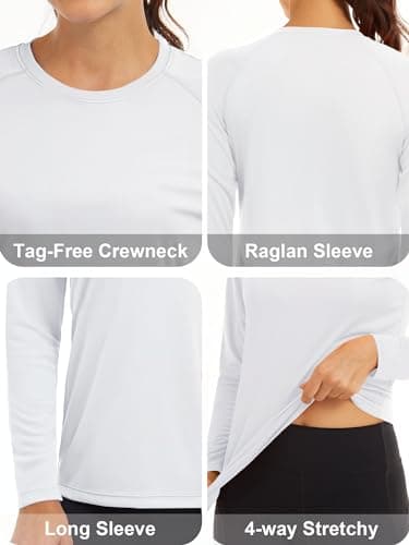 MAGCOMSEN Women's Long Sleeve Rash Guard Shirt - UV Protection, Hiking, Running, Fishing - White - Image 4