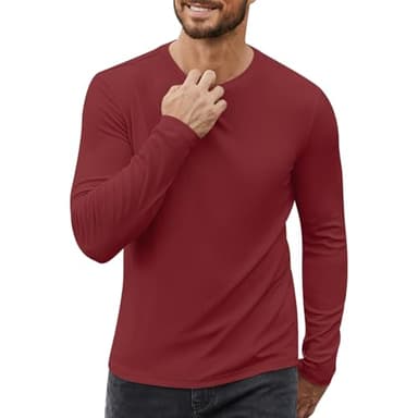 hawalili Men's Long Sleeve Shirts Ribbed Pullover Sweater Thermal Tops Crew Neck Stretchy Undershirts Wine Red XX-Large - Image 1