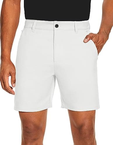 PULI Mens Golf Dress Shorts Business Casual Stretch Work Hiking Quick Dry Lightweight with Pockets White 38 - Image 1