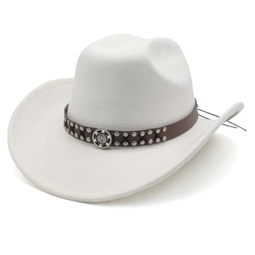 JOTDEW Cowboy Hat for Women Men Wide Brim Western Cowgirl Hat Roll up Brim with Belt Buckle Classic Suede Country Cowboy Hat KK-004 Beige - Image 1