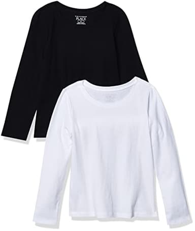 The Children's Place baby girls And Toddler Long Sleeve Basic Layering T-shirt T Shirt, Black/White 2 Pack, 2T US - Image 1