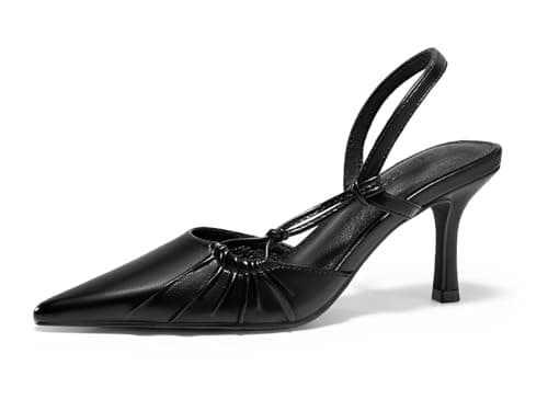 Coutgo Womens Slingback Kitten Heels Closed Pointed Toe Pumps D'Orsay Wedding Party Dress Shoes, Black, Size 6.5 - Image 1