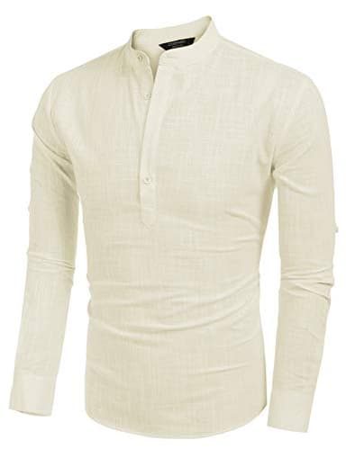 COOFANDY Men's Linen T-Shirts Long Sleeve Casual Beach T-Shirts Lightweight Summer Tops for Men Beige - Image 2