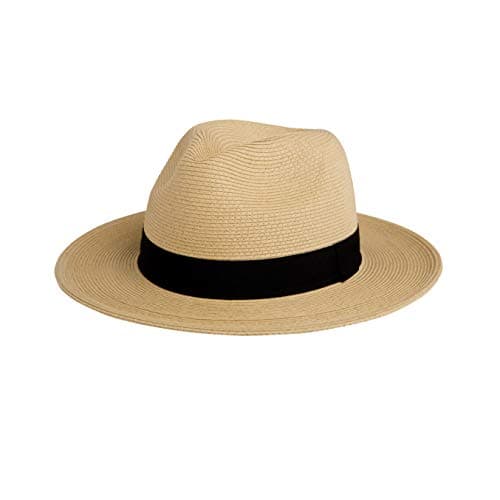 Pineapple&Star Sun Straw Fedora Beach Hat Fine Braid UPF50+ for Unisex (Large, Beige) - Image 1