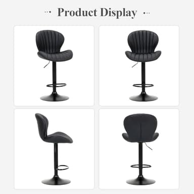 COLAMY Bar Stools Set of 3, Modern Swivel Bar Chairs, Adjustable Faux Leather Upholstered Barstools Counter Height with High Backrest for Bar, Kitchen Island, Dining Room, Black - Image 7