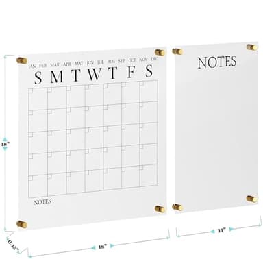 Martha Stewart Grayson Acrylic Wall Calendar and Notes Board with Dry Erase Marker, Clear with Black Print, Set of 2 - Image 8