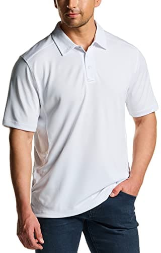 CQR Men's Polo Shirts, Tactical Short Sleeve Golf Performance Shirts, Lightweight Dry Fit UPF 50+ Pique, Frost Essential White, Large - Image 2