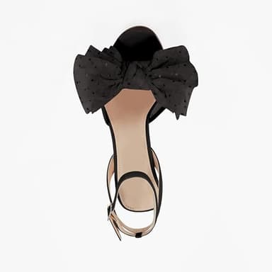 Coutgo Womens Bow Tie Heels Sandals Slingback Peep Toe Wedding Heels Mesh High Stiletto Heel Summer Cute Wedding Bridal Shoes Black - Image 6