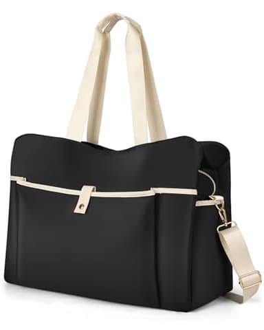 Wedama Large Tote Gym Bag for Women, Weekender Travel Duffel Bag Overnight Carry on Bag Hospital Bag for Women with Wet Pocket, Black - Image 1