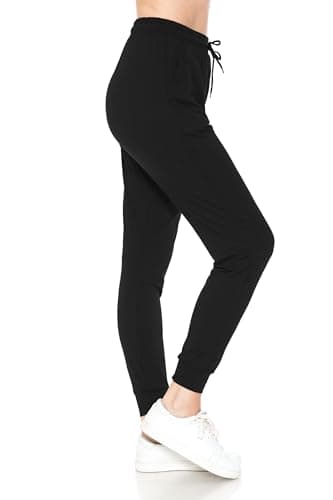 Leggings Depot Womens Classic Jogger Pants - Track Cuff Sweatpants with Pockets, Black, 1X - Image 1