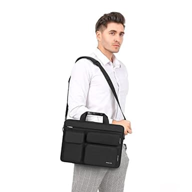 MOSISO Laptop Shoulder Bag 15.6 inch, 15-15.6 inch Computer Bag Compatible with MacBook Pro 16 inch, HP, Dell, Lenovo, Notebook with 2 Raised&1 Flapover&1 Horizontal Pocket&Handle&Belt, Black - Image 5