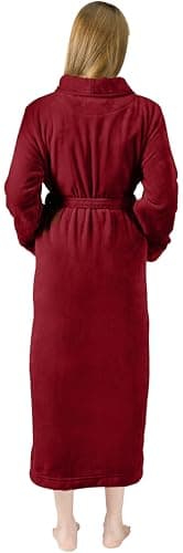 NY Threads Premium Womens Robe Plush Soft Long Bathrobe Warm Fleece Shawl Collar Spa Robe Pack of 1, Large, Burgundy - Image 3