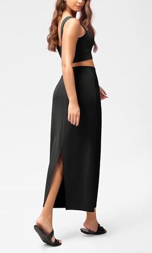 ODODOS Modal Soft Maxi Skirt for Women, Back Slit High Waist Casual Long Pencil Skirts, Black, Small - Image 3