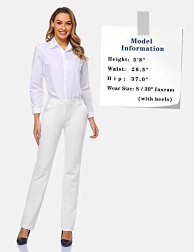Tapata Women's 26''/28''/30''/32''/34'' Stretchy Straight Dress Pants with Pockets Tall, Petite, Regular for Office Work Business 28", White, S - Image 5
