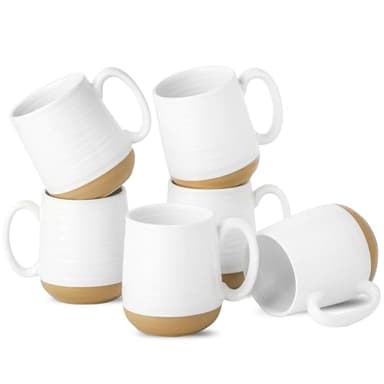 Hasense Coffee Mugs Set of 6, 15 oz Ceramic Coffee Cups with Comfortable Handle, Classic White Mug for Men and Women, Tea Cup Set for Latte, Cappuccino, Milk, Soup, Dishwasher and Microwave Safe - Image 1