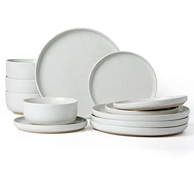Famiware Milkyway Plates and Bowls Set, 12 Pieces Dinnerware Sets, Dishes Set for 4, White - Image 1