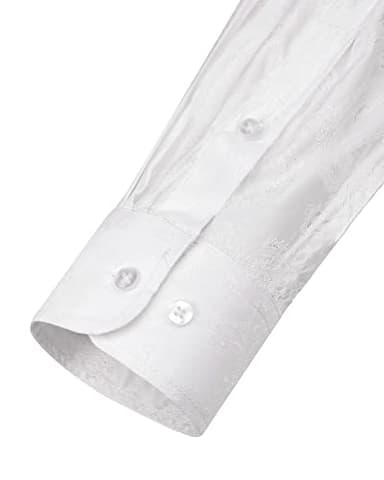 J.VER Men's Silk Satin Long Sleeve Dress Shirts Casual Button Down Paisley Shirt Luxury Party Shirts White S - Image 5