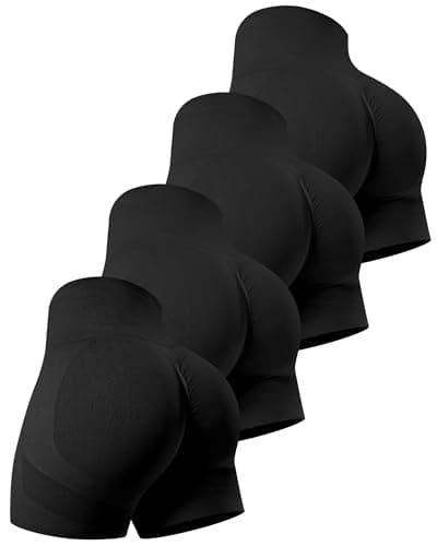 CHRLEISURE Women's 4 Packs Workout Gym Shorts, High Waisted Butt Lifting Scrunch Butt Seamless Booty Shorts(4Black,M) - Image 1