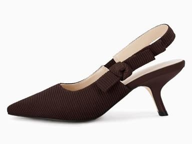 Coutgo Womens Slingback Kitten Heels Closed Pointed Toe Bowknot Knitted Slip On Work Pumps Dress Shoes, Coffee, Size 8.5 - Image 4