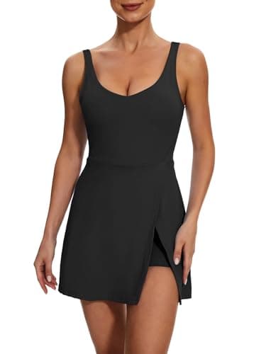 Sexyasasii Tennis Dresses for Women,V Neck Athletic Dress Tennis Dress with Built in Shorts and Bra for Sleeveless Golf Dresses for Women Side Slit Workout Dress Flare Mini Dresses Black - Image 1