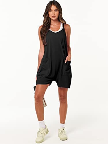 ANRABESS Womens Rompers Summer Casual Loose Sleeveless Overalls Spaghetti Strap Shorts Jumpsuit 2025 Beach Vacation Outfits Black X-Large - Image 7