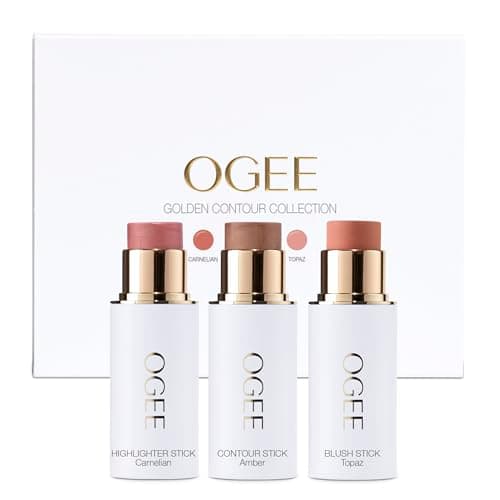 Ogee Face Stick Trio - Golden Contour Stick Makeup Collection - Certified Organic Bronzer, Blush Stick, and Highlighter Stick for a Flawless Look - Image 1