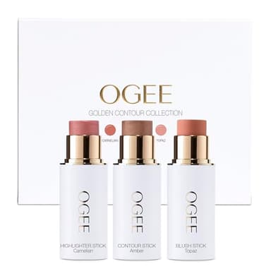 Ogee Face Stick Trio - Golden Contour Stick Makeup Collection - Certified Organic Bronzer, Blush Stick, and Highlighter Stick for a Flawless Look - Image 1