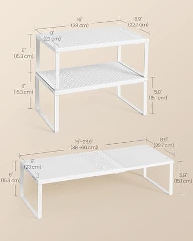 SONGMICS Spice Racks, Set of 2 Expandable Kitchen Countertop Shelves, Small Cupboard Organizers, Metal, Space-Saving Tabletop Shelves, Matte White UKCS402W01 - Image 6