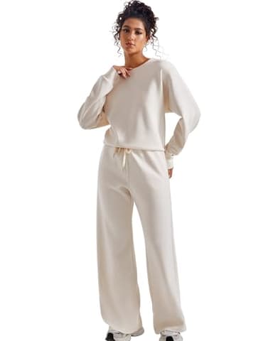 SUUKSESS Women Modal 2 piece outfits Oversized Sweatshirt Fall Lounge Set Wide Leg Pants Matching Sets (Apricot,M) - Image 5