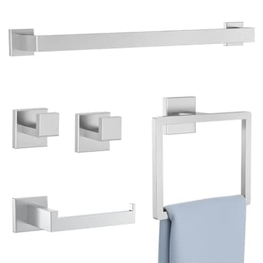 5 Pieces Towel Bar Set Brushed Nickel Bathroom Hardware Accessories Set SUS304 Stainless Steel Towel Holder Set for Bathroom 23.6 Inch Towel Bar,Towel Rack Wall Mounted - Image 1