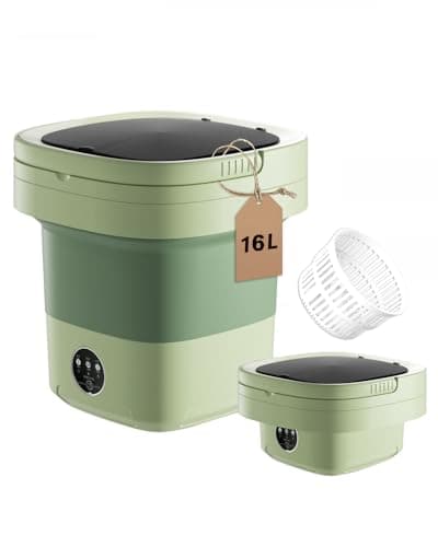 Portable Washing Machine, 16L Large Capacity Laundry Washer Cleaning for Underwear, Baby Clothes, Shirts,Small Delicates. Foldable Mini Washer and Dryer Combo for Apartment,Hotel,Camp,RV,Travel(Green) - Image 1