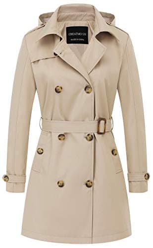 CREATMO US Women's Trench Coats Casual Double Breasted Spring Fall Long Trench Coat with Belt Khaki M - Image 1