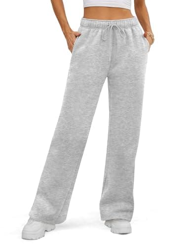 ATHMILE Women’s Fleece Lined Sweatpants Baggy Workout Lounge Pants Drawstring Workout Casual Aesthtic Fall Clothes 2025 Grey - Image 1