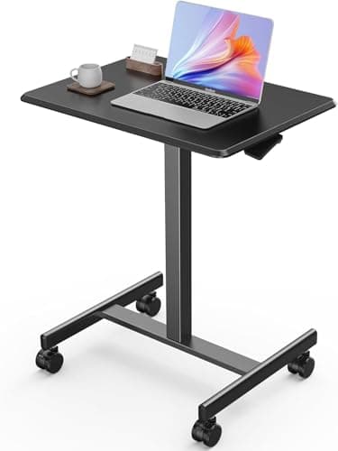 Sweetcrispy Mobile Small Standing Desk - Sit Stand Portable Rolling Laptop Desk with Lockable Wheels, Adjustable Height Computer Workstations, Modern Black - Image 1