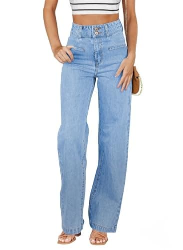 Sidefeel Women's Wide Leg Jeans High Waisted Straight Leg Jeans Stretchy Trendy Loose Denim Pants Iceland Blue Size 4 - Image 1