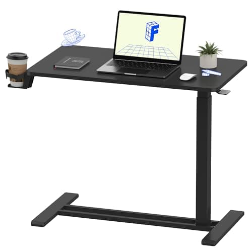 FLEXISPOT H7 Adjustable Overbed Bedside Table with Wheels Pneumatic Mobile Standing Desk Laptop Desk Rolling Computer Cart Movable Overbed Table Hospital Home Use(31.5" W x 17.7" D, Black Large) - Image 1