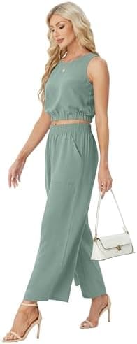 GRECERELLE Two Piece Sets for Women Sleeveless Crop Top Wide Leg Pants Sweat Set for Women Tracksuits 2025 Summer - Image 5
