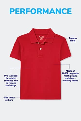 The Children's Place boys Short Sleeve Performance Polo, Classic Red/Nautico/White, XX-Large - Image 3