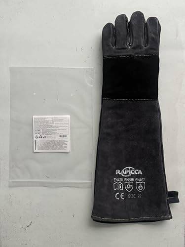 RAPICCA Animal Handling Gloves Bite Proof Reinforced Leather Padding Dog,Cat Scratch,Bird Handling Falconry Gloves Grabbing,Reptile Squirrel Snake Bite 22in Grey-Black - Image 11