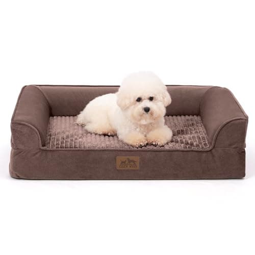 COZY KISS Orthopedic Dog Beds for Medium Size Dog, Pet Couch for Dog Cat, Supportive Foam Bolster Sofa with Waterproof Lining Cover, Anti-Slip, Comfort, Washable, 30x20x7.5 in, U Shape, Brown - Image 1