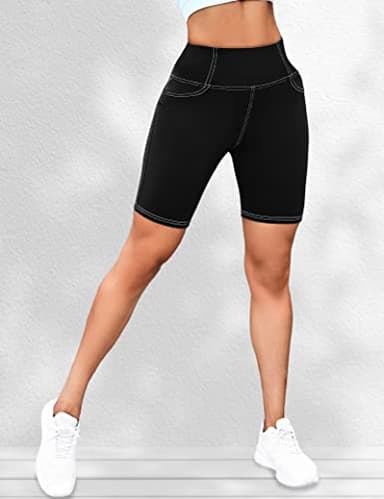 VOOVEEYA 5"/8" High Waisted Yoga Biker Shorts with Pockets for Women - Butt Lifting Workout Spandex Booty Gym Shorts(Black-XL) - Image 2
