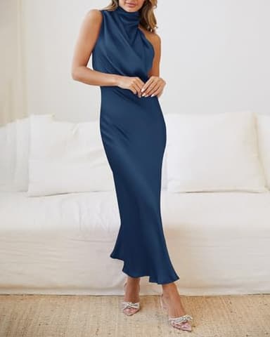 BTFBM Women Sleeveless Cocktail Dresses Fall Mock Neck Keyhole Elastic High Waist Evening Party Maxi Wedding Guest Dress(Dark Blue, Medium) - Image 5