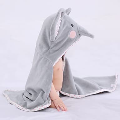 TBEZY Baby Hooded Towel with Unique Animal Design Ultra Soft Thick Cotton Bath Towel for Newborn (Elephant) - Image 4